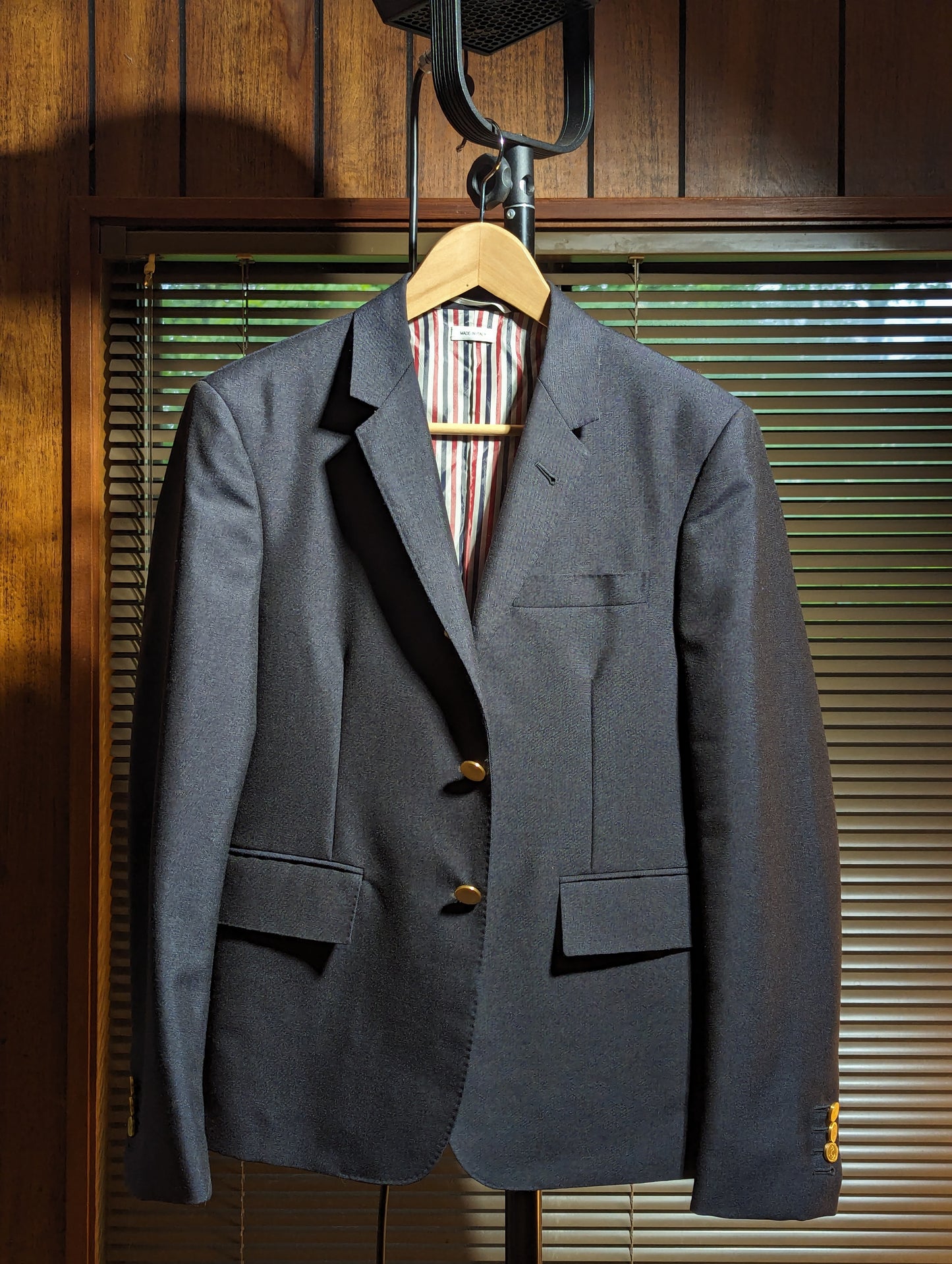 Thom Browne Navy Wool Mohair RWB Selvedge Blazer