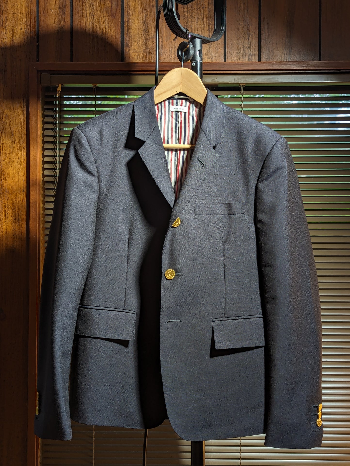 Thom Browne Navy Wool Mohair RWB Selvedge Blazer