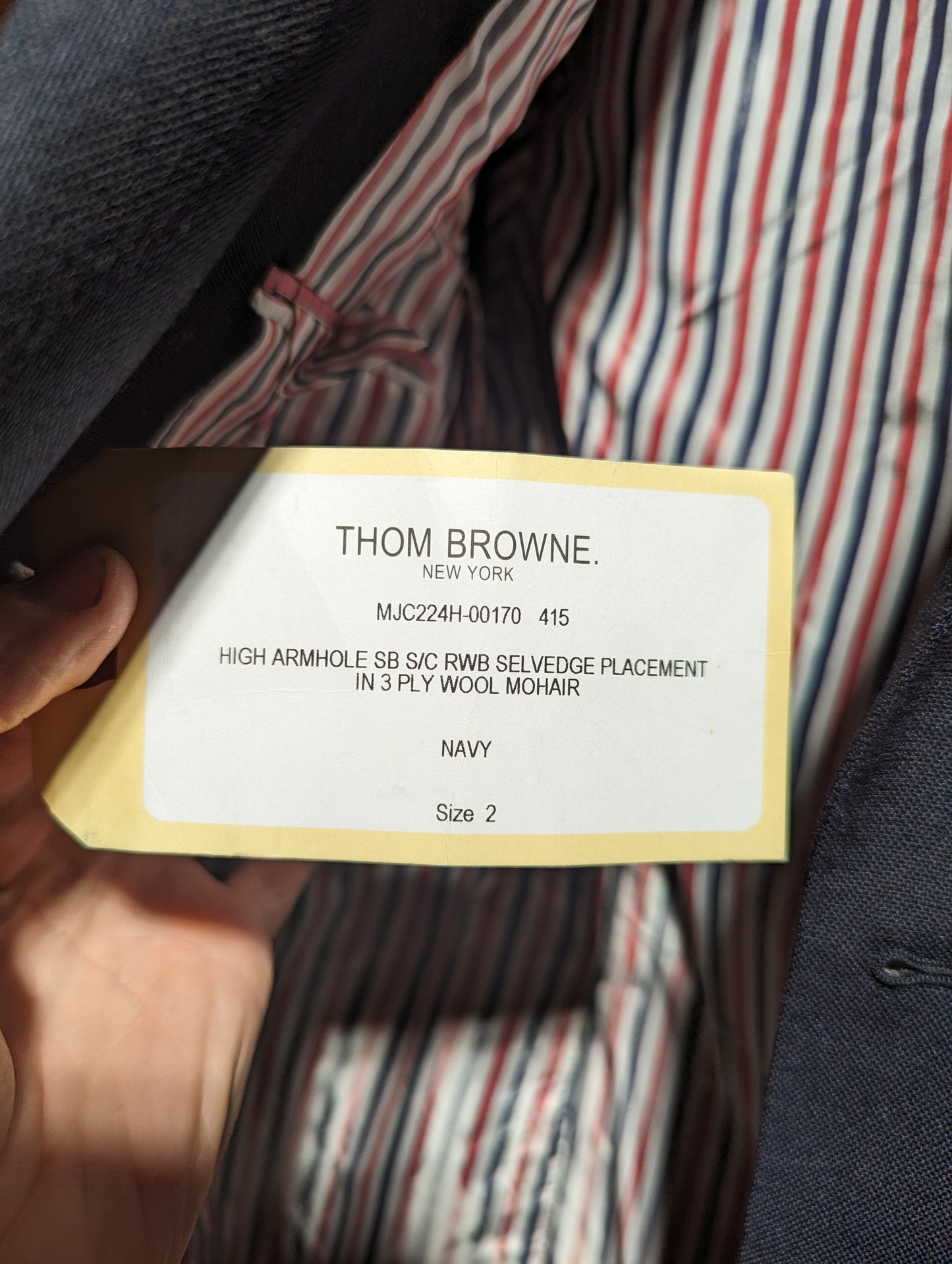 Thom Browne Navy Wool Mohair RWB Selvedge Blazer